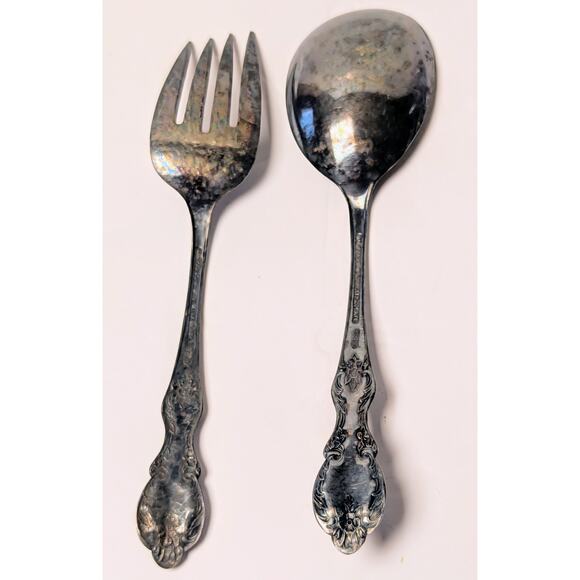 Vtg Wm Rogers Mfg Co Serving Fork Spoon Set Extra Plate Silverplate Orig Rogers - Picture 4 of 4